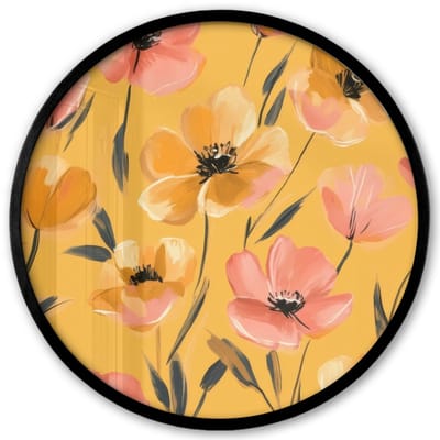 Poster in lijst Rond - Fotolijst 40x40 cm - Posters - Bloemen - Geschilderd - Geel - Ronde posterlijst zwart - Decoratie - Wanddecoratie woonkamer - Muurdecoratie slaapkamer