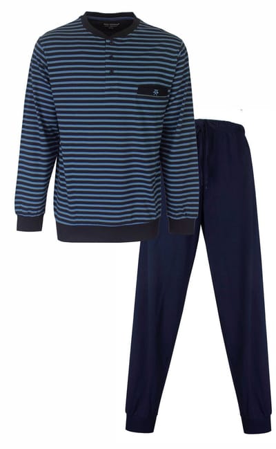 Paul Hopkins Heren Pyjama - Gestreept - Met Boorden - Blauw - Maat S
