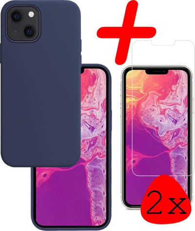 Hoesje Met 2x Screenprotector - Geschikt voor Apple iPhone 13 Mini - Sterk & Shockproof - Back Cover - Siliconen Case - Telefoon Hoes - Donkerblauw