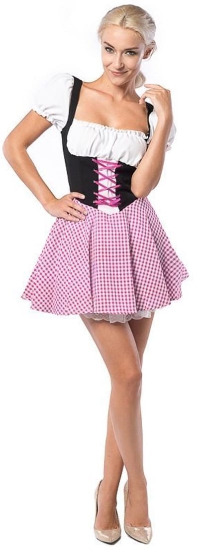 Partychimp Oktoberfest Dirndl Dames Eva Oktoberfest Dames Carnavalskleding Dames Carnaval Kostuum Dames - Polyester - Roze/Bruin - Maat L/40