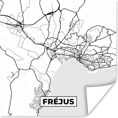 Poster Stadskaart - Fréjus- Frankrijk - Kaart - Plattegrond - Zwart wit - 100x100 cm XXL