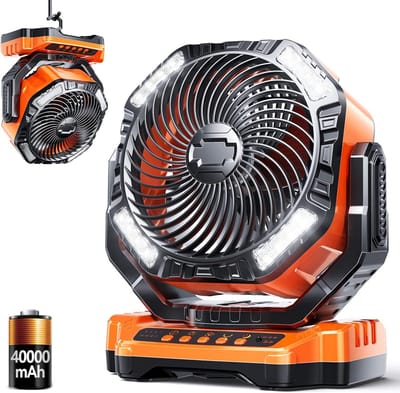 Camping LED Ventilator Met Lamp, 40000mAh Oplaadbare Accu, Buiten Voeding, Tentventilator Met Lamp & Haak, 4 Snelheden, USB Ventilator Voor Camping, Vissen, Stroomuitval, Orkaan, Werkplek