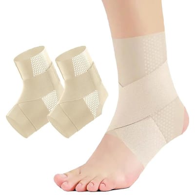 2 stuks Verbeterde Enkelbrace Enkelverstuiking TendinitisArtritis Enkelverzorging Verstelbaar Ademend Compressie Enkelmouw Wraps M beige
