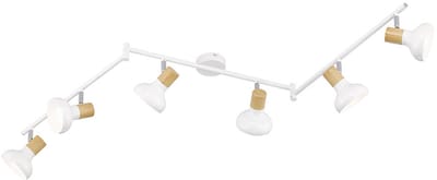 Plafondlamp Plafondspot Slaapkamerlamp Spotlightstrip, 6-vlam, verstelbaar, metaal, houtlook, wit, 6x E14 stopcontacten, LxBxH 150x13x16 cm