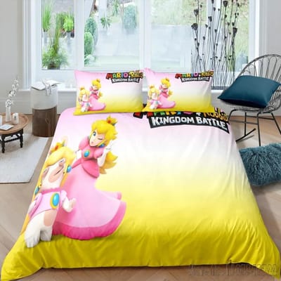Schattige Princess Peaches 3D-geprinte dekbedovertrekset, HD-dekbedovertrek voor kinderbeddengoed, beddengoed, slaapkamerdecoratie EU Double 200x200cm