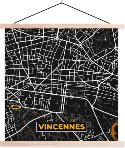 Posterhanger incl. Poster 40x40 cm - Schoolplaat - Stadskaart - Frankrijk - Plattegrond - Vincennes - Kaart - Textielposter - Blanke latten - Stadskaart