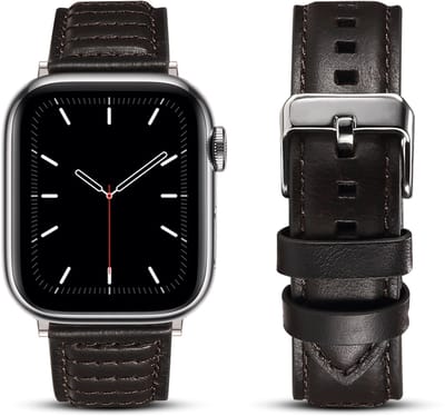 By Qubix - Geschikt voor Apple Watch bandje - Oil Wax Leren band - Zwart - Geschikt voor Apple Watch 44mm / 45mm / 46mm / 49mm (Ultra 1,2 en 3)