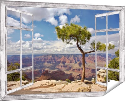 Gards Tuinposter Doorkijk Grand Canyon met Boom - 150x100 cm - Tuindoek - Tuindecoratie - Wanddecoratie buiten - Tuinschilderij