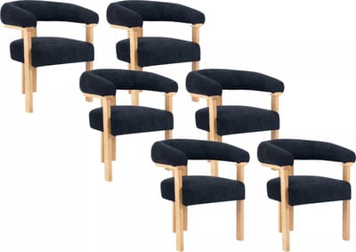 Vente-unique Set van 6 stoelen met armleuningen van boucléstof en heveahout - Zwart en naturel - LIVELIA