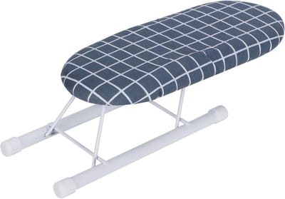 Mini strijkplank - Strijkaccessoire - Mouwen en kragen strijken - Opvouwbaar en compact - 27x10x8 cm - Donkerblauwe plaid