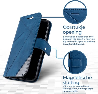 Hoesje geschikt voor iPhone 16e - Bookcase - Pasjeshouder - Portemonnee - Patroon - Kunstleer - Blauw