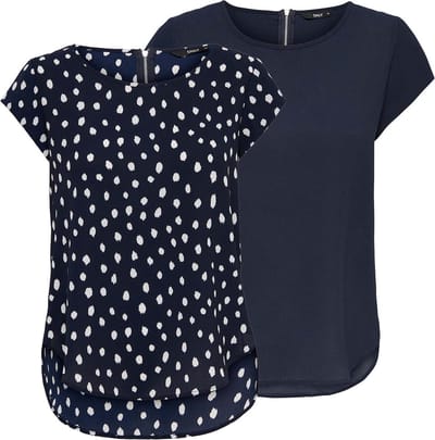 Only Dames T-Shirt ONLVIC 2 Pack bequem Blauw Ronde Hals Volwassenen t-shirt blouse - Zomerse t-shirt