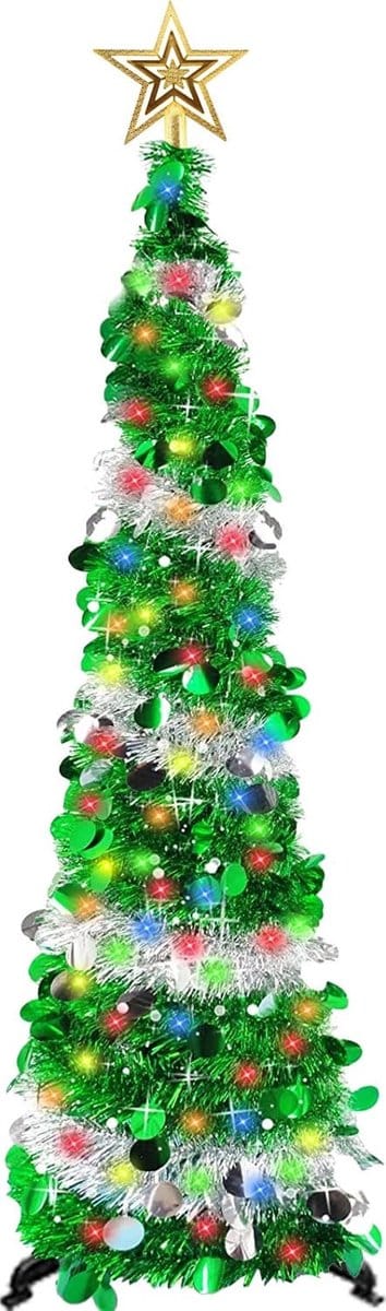 Dailygoods - Kunstkerstboom met Verlichting - 150 cm Groen en Zilver