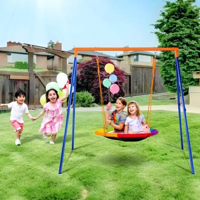 VEVOR Tuinschommelsets, draagvermogen 200 kg, schommelset, 101,6 cm schijfschommelzitje met stevige metalen A-frame schommelstandaard en verstelbaar touw, eenvoudig te monteren, buitenschommelset voor kinderen