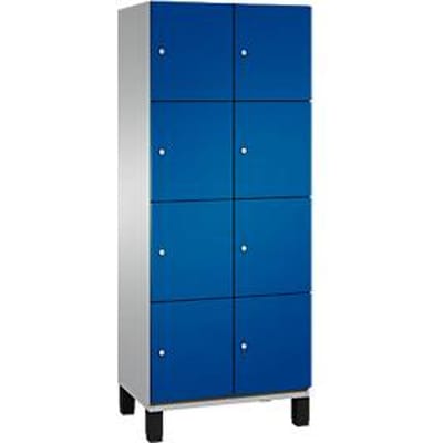 C+P Cambio lockerkast, 2 vakken, 8 vakken, op poten, B 800 x D 525 x H 1980 mm, blank aluminium/ gentiaanblauw