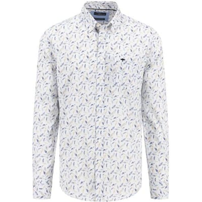Fynch-Hatton Overhemd Superfine Cotton Allover Small Leaves Pattern Splashy Ocean / male