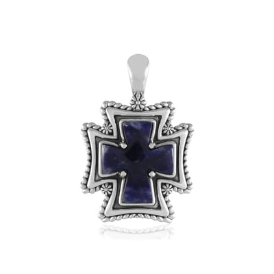 Cavill - Zilveren Hanger - 925 Sterling Zilver - 7 875 ct Braziliaanse Sodaliet - Elegante Kruishanger Met Gevlochten Rand