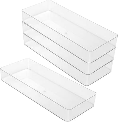 Ronte - Doorzichtige ladeorganisatoren 40 x 15 x 5,8 cm - Set van 4 - Veelzijdige organizerbakken voor keuken, badkamer, make-up, kantoor - Opbergladen