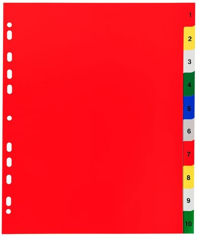 Exacompta 20x Tabbladen met bedrukte tabs in gekleurde PP - 10 tabs - 1 tot 10 - A4 maxi - Geassorteerde felle kleuren - 84E
