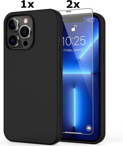 Hoesje Geschikt voor iPhone 13 Pro Soft Nano siliconen Gel Zwart Hoesje Met 2X Glazen screenprotector