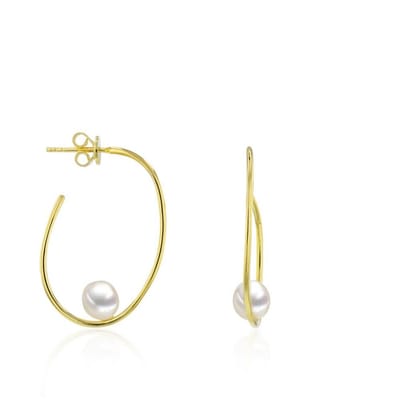 Luna-Pearls - 315.0452 - Oorbellen - Dames - 925 zilver - geelgoud verguld - Zoetwater gekweekte parel 6-6,5 mm
