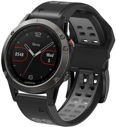Stravo Zachte Siliconen Bandje met Dubbele Gesp - Geschikt voor Garmin Fenix 5x (Plus) Fenix 6x (Pro) Fenix 7x (Pro-Sapphire-Solar) Garmin Fenix 8 - 51mm Enduro 1-2-3 - QuickFit 26mm Siliconen Horlogeband voor Garmin smartwatches - Grijs