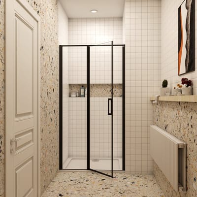 Douchedeur pendeldeur 80x185cm niche 6mm gehard glass easyclean mat zwart aluminium profiel