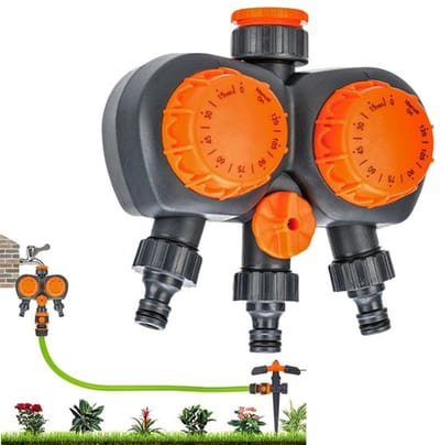 Tuinirrigatiesysteem - Robuust en duurzaam, slim en handig - Automatisch bewateringssysteem met timer - Geschikt voor woningen, achtertuinen, gazons, parken, kassen, terrassen en tuinen - Oranje - 3 uitgangen