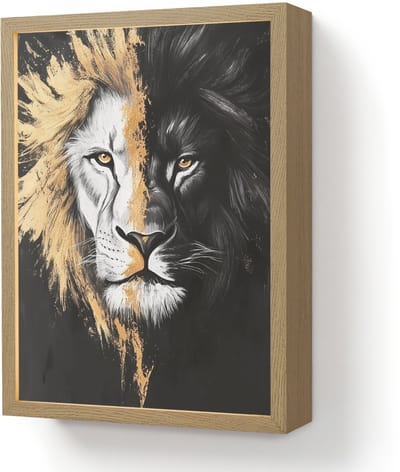 Wandlamp 30x40 cm - Oplaadbaar - Leeuw - Gesplitst - Zwart - Lijn - Wandlampen binnen woonkamer - Slaapkamer lamp - Decoratieve nachtlamp - Vloerlamp draadloos
