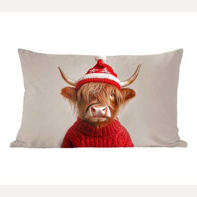 Sierkussens - Kussentjes Woonkamer - 50x30 cm - Schotse Hooglander - Kerst - Muts - Trui - Winter