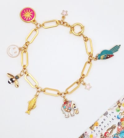 Jeannette-Creatief® - Ibiza Beach - Jasseron Bedelarmband Animal - Bedelarmband - Boeislot - Armband - Papegaai - Bij - Olifant - Zirkonia - Smiley - Ster - Vis - Zon - Armband Dames - Dames Armband - Boho - Bohemien - Bohemian - Ibiza Chic - Armband