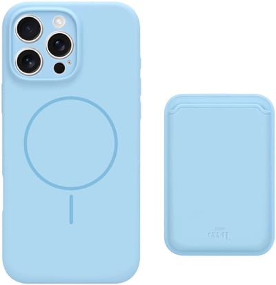 xoxo Wildhearts siliconen hoesje met magnetische kaarthouder (blauw) - Geschikt voor iPhone 16 Pro Max MagSafe - Silicone case met wallet - ruimte voor pasjes - pasjeshouder - shockproof telefoonhoesje