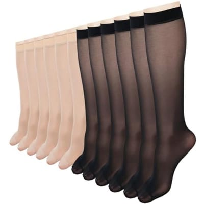 12 paar kniehoge kousen voor dames, 10D nylon doorschijnende kniehoge sokken, elastische fijne doorschijnende sokken met verstevigde tenen gray