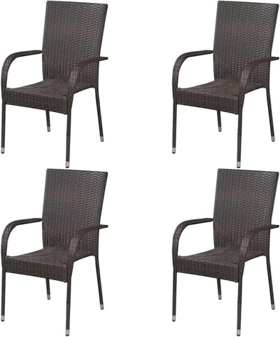 Stapelbare stoelen - Buitenstoelen rotan - Terras dineren - Waterdicht duurzaam - 4 stuks - Bruin