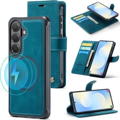 Casemania Hoesje Geschikt voor Samsung Galaxy S26 - Emerald Green - Kunstleer 2 in 1 Afneembare Bookcase - Geschikt voor MagSafe - Magnetische Telefoonhoesje met Pasjeshouder en Standaardfunctie