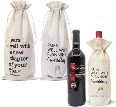 Wijnzak Herbruikbaar - Jute Flessentas - Bruiloft Cadeau - Champagne Verpakking - 2 Stuks - 16x36 cm