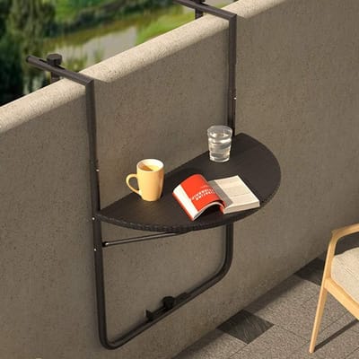 Inklapbare bijzettafel - Balkontafel leuning - Buiten genieten - In 3 hoogtes verstelbaar - 60 x 64 cm - Zwart