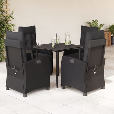 vidaXL - 5-delige - Tuinset - met - kussens - poly - rattan - zwart