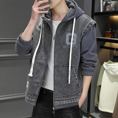 Veste à capuche décontractée contrastée printemps et automne Tendance ado Faux deux pièces Uniforme de baseball M gray