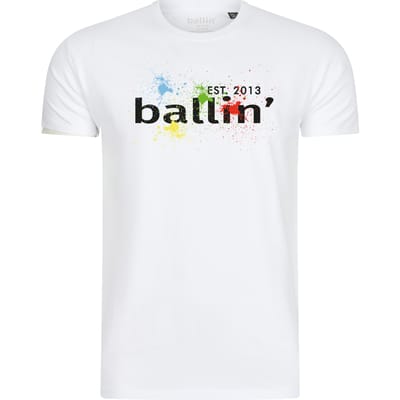 Heren Tee SS met Ballin Est. 2013 Paint Splatter Tee Print - Wit - Maat S