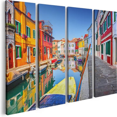 Artaza Canvas Schilderij Vierluik Kleurrijke Huisjes aan het Water in Venetië - 80x60 - Foto Op Canvas - Canvas Print