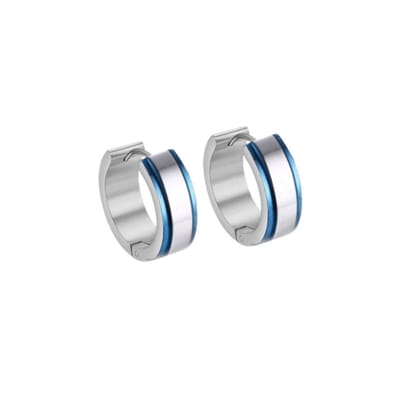 Aramat Jewels | Oorringen | Stalen Bicolor Oorringen – Blauw en Zilverkleurig Staal | | | |12mm | Staal | Volwassenen | Verkleurd niet
