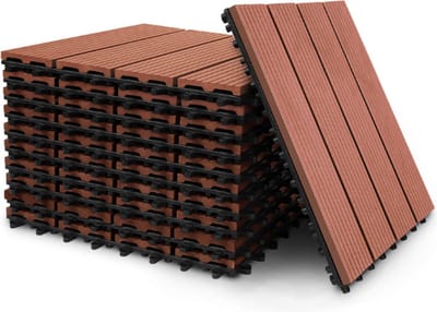 Terrastegels 30x30cm 11 stuks 1m² WPC Tegels Balkon Terras of Vlonder Snelle Montage Vlondertegel Tuintegels Terrasplanken Balkon vloer Kliktegels Buiten tegels Geelbruin