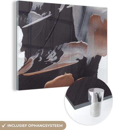 MuchoWow® Glasschilderij 120x90 cm - Schilderij acrylglas - Abstract - Verf - Goud - Foto op glas - Schilderijen