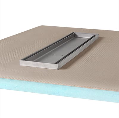 Betegelbare doucheplaat 90 x 150 cm met goot Wiper Showerlay Pure afvoer horizontale goot hoofdzijde betegelbaar douchebord douchebak gelijkvloers