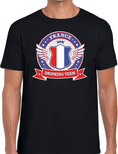 Zwart France drinking team t-shirt zwart heren - Frankrijk kleding S