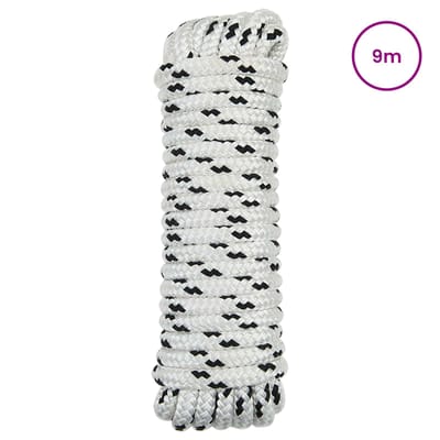 vidaXL - Boottouw - 10 - mm - 9 - m - Wit - en - zwart - Polyester