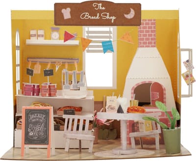 Miniatuur Bouwpakket Papier Broodwinkel - Modelbouw Miniatuur Huisjes - Stap-voor-stap Instructies - Hobby en Creatief voor Volwassenen en Kinderen - Book Nook Bouwpakket - Houten 3D Puzzel - DIY Poppenhuis - 15x15x11,2 cm - Crafts&Co