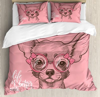 ABAKUHAUS Dog Duvet Cover Set, Top Kwaliteit zacht en warm 3-delig dekbedovertrek met 2 kussenslopen, kingsize Army Green Light Pink