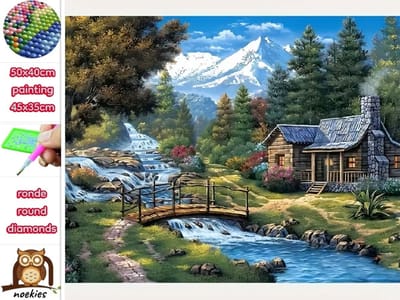 50x40cm Diamond Painting Alpen huisje (rond) nr 82